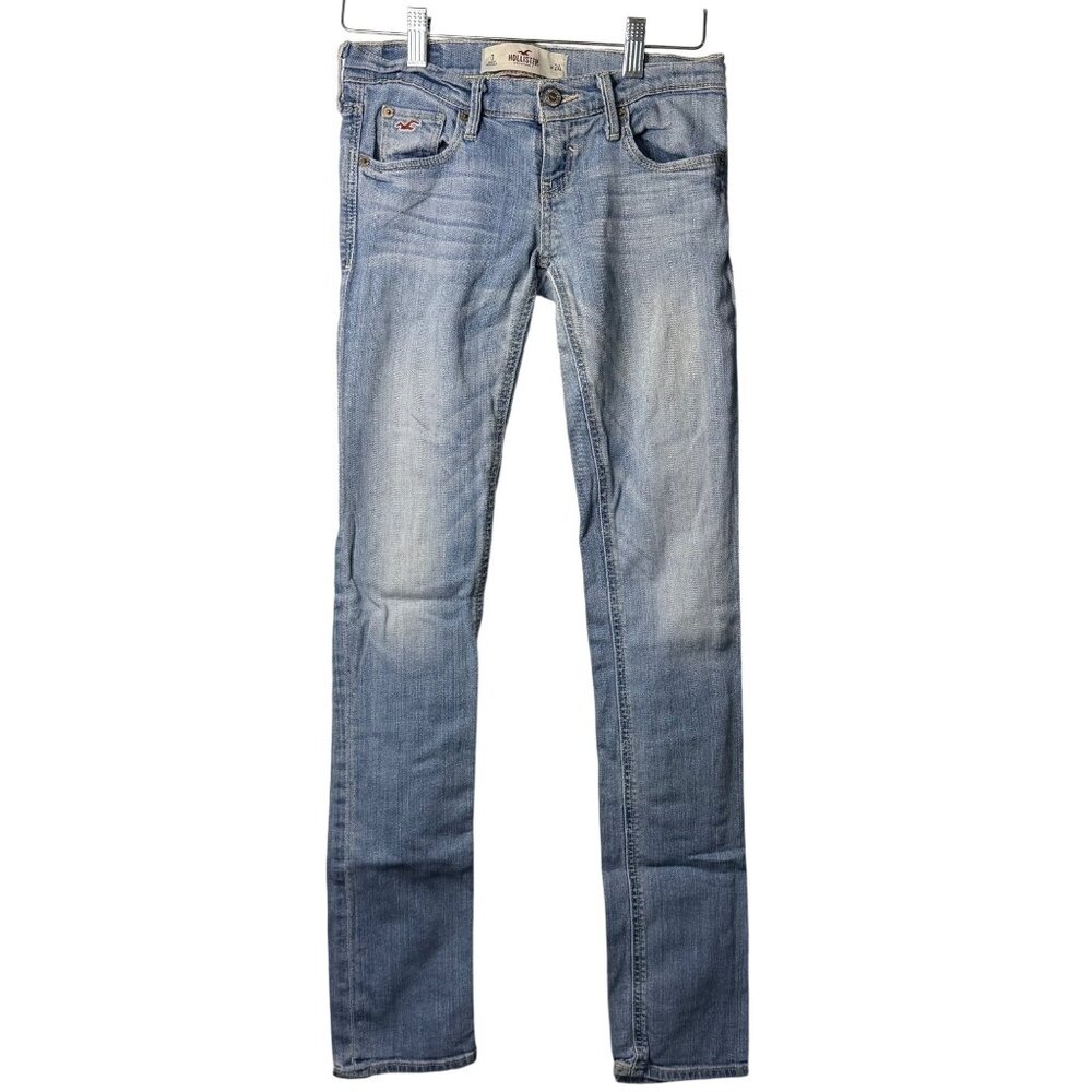 VTG Y2K Hollister Women SZ 0 So Cal Stretch Jeans Whiskered Faded Denim Low Rise